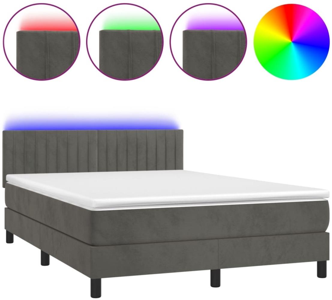 vidaXL Boxspringbett mit Matratze & LED Dunkelgrau 140x190 cm Samt 3134520 Bild 1