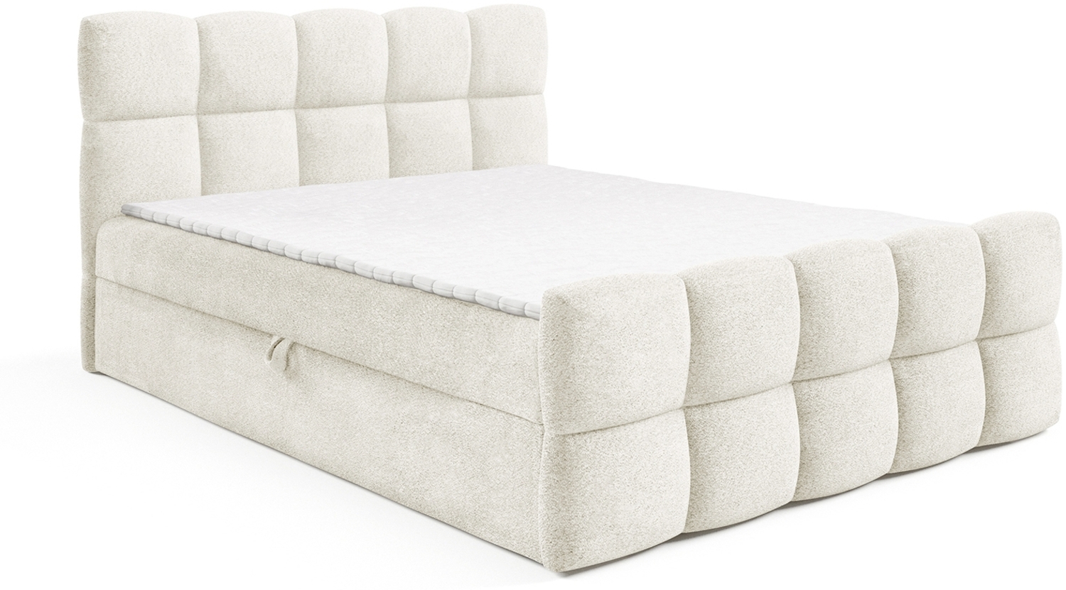 MEBLINI Boxspringbett VALENTO 160x200 cm mit Bettkasten – H3/Weiß Milch Boucle Polsterbett - Doppelbett mit Topper & Bonellfederkern-Matratze Bild 1