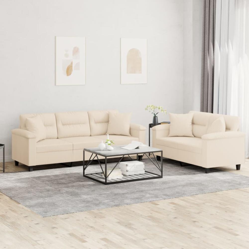 vidaXL 2-tlg. Sofagarnitur mit Kissen Beige Mikrofasergewebe 3202355 Bild 1