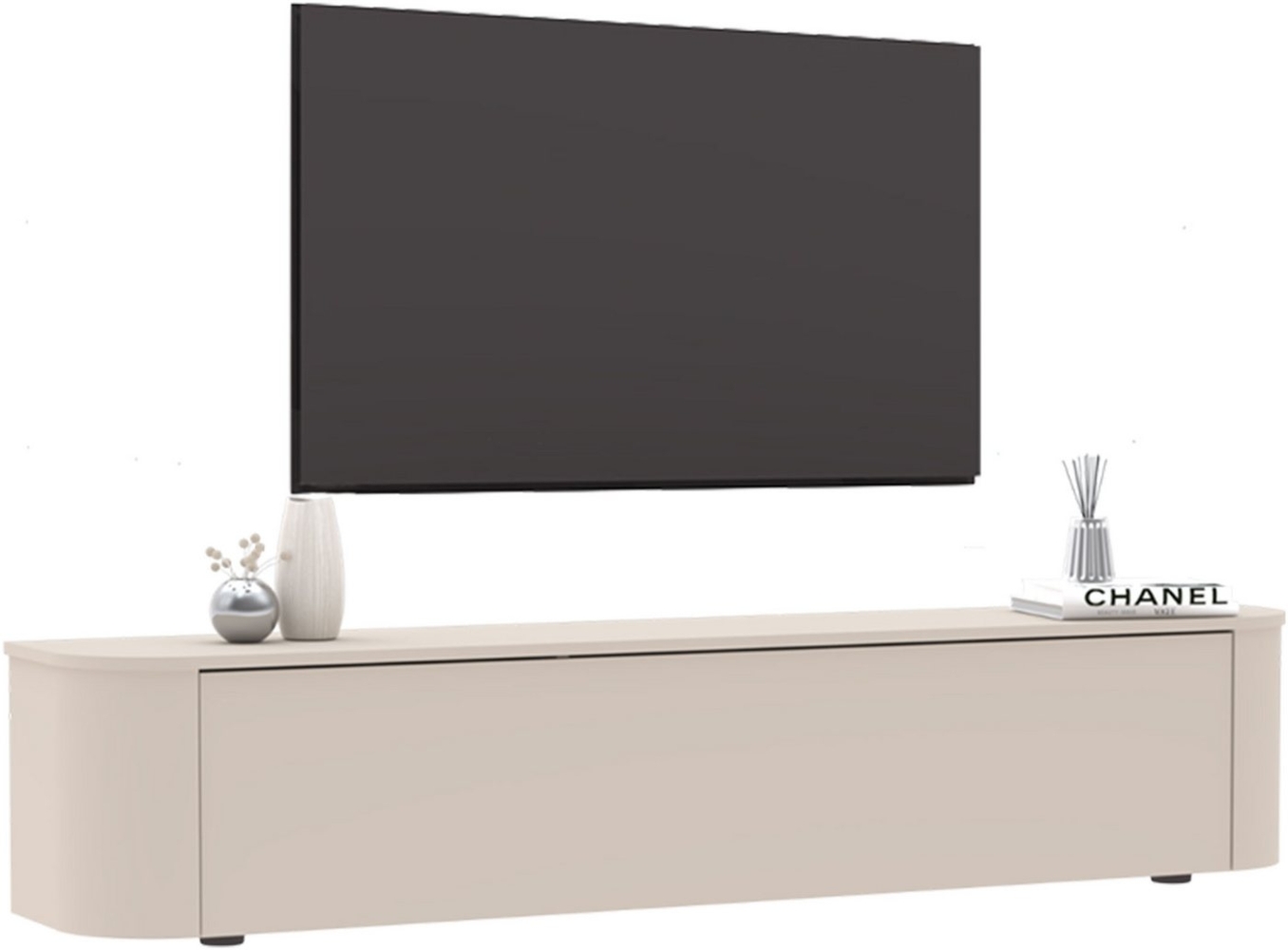 INOSIGN Lowboard Lido, 181 cm breit, 1 Klappe, TV-Schrank, TV-Kommode, Medienboard, Formgebogenes MDF, Stirnseiten Rundung, Push-to-open, hängend/stehend Bild 1