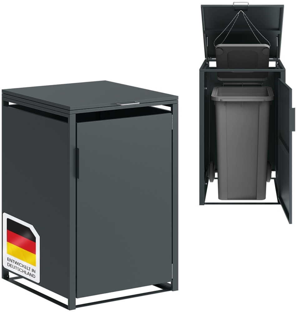 STEELSØN 'Thoria' Mülltonnenbox für 1 Tonne 120 Liter, anthrazit, Mülltonnenverkleidung aus Stahl, wetterfest, 102x62x60,5 cm Bild 1