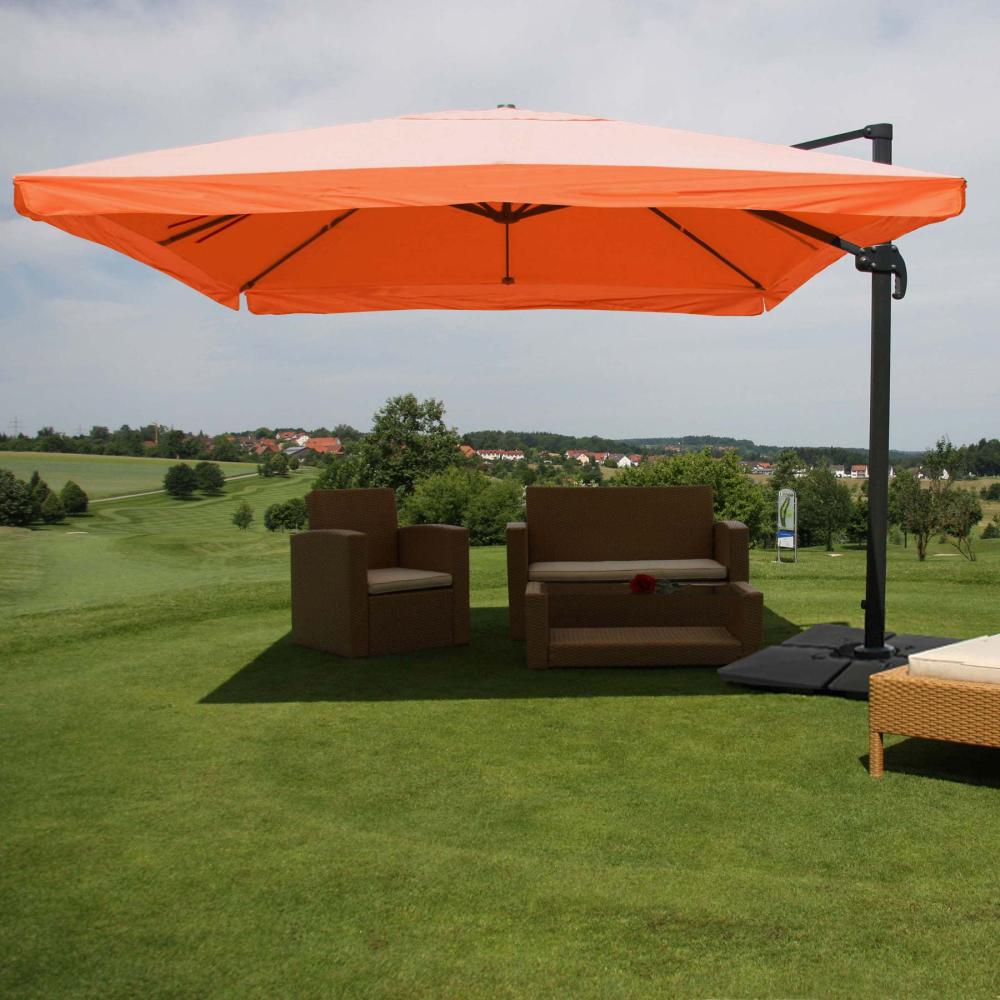 Gastronomie-Ampelschirm HWC-A96, Sonnenschirm, 3x4 m (Ø5m) Polyester/Alu 26kg ~ Flap, terracotta mit Ständer, drehbar Bild 1