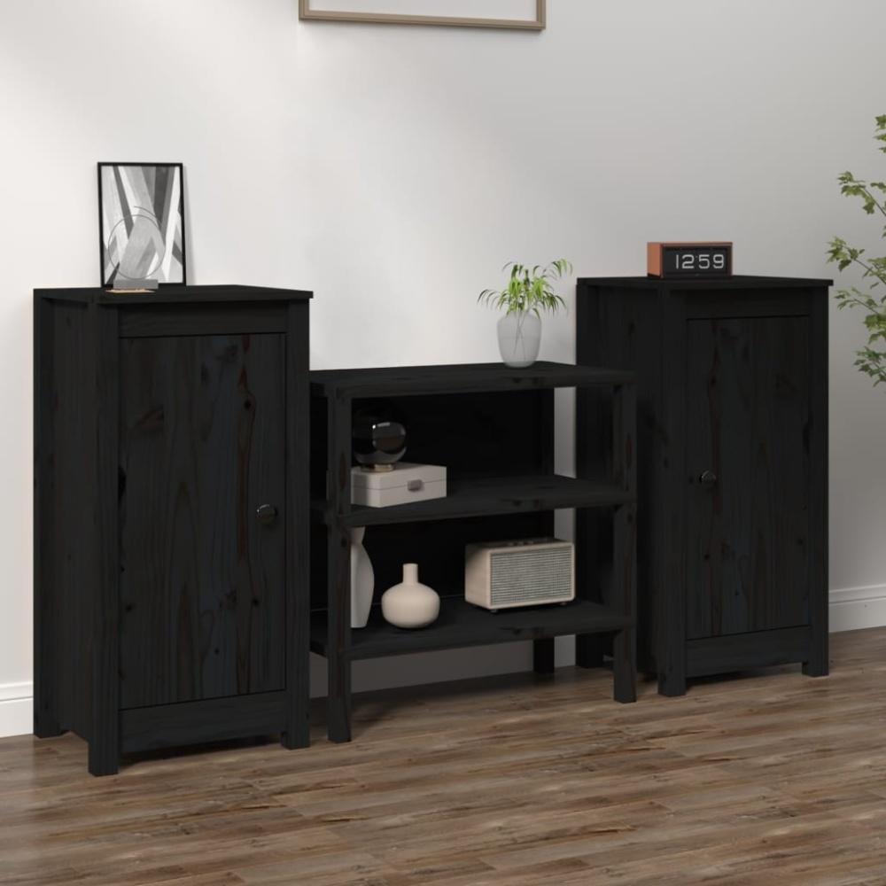 Sideboards 2 Stk. Schwarz 40 x 35 x 80 cm Massivholz Kiefer [813733] Bild 1