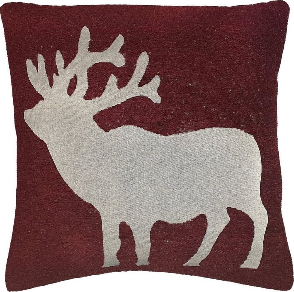 Casa Colori Kissenbezug Deko Kissenhüllen Weihnachtskissen mit Hirsch Motiv 50x50 cm in beige/bordeaux, (1 Stück), Kissenhülle Weihnachtskissen mit Hirsch Motiv 50x50 cm in Bordeaux/Beige Bild 1