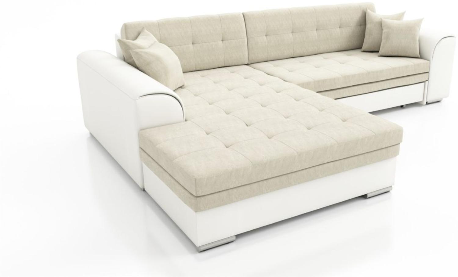 Couchgarnitur SARRA Weiss- Beige mit Schlaffunktion Ottomane Links Bild 1