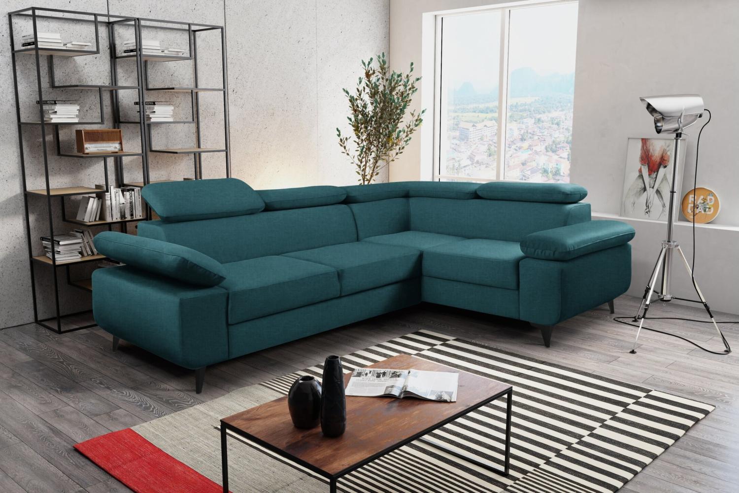 Stylefy Fabiosa Ecksofa Rechts Strukturstoff Dunkeltürkis Bild 1