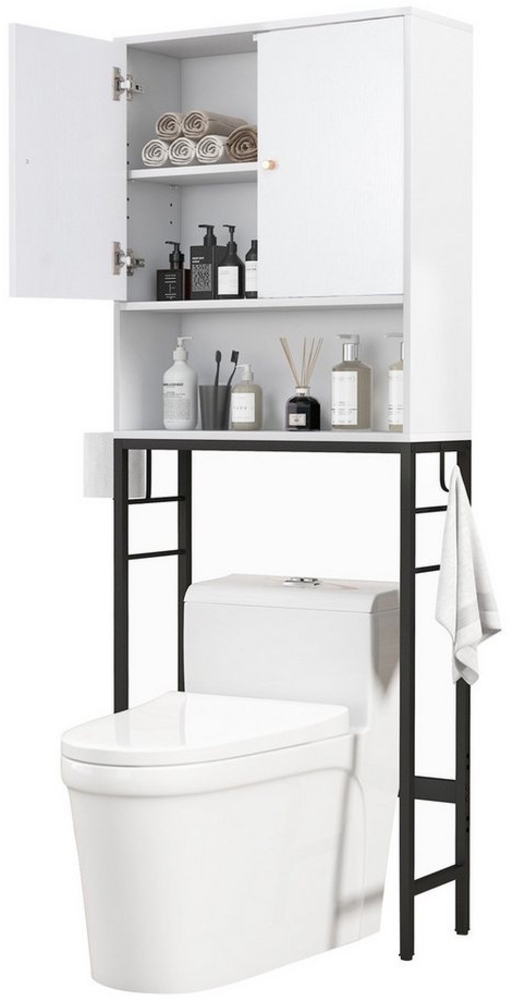 COSTWAY Badregal, 3 Ebenen, mit 2 Türen & 2 Haken, stehend, 63x23x165,5 cm Bild 1