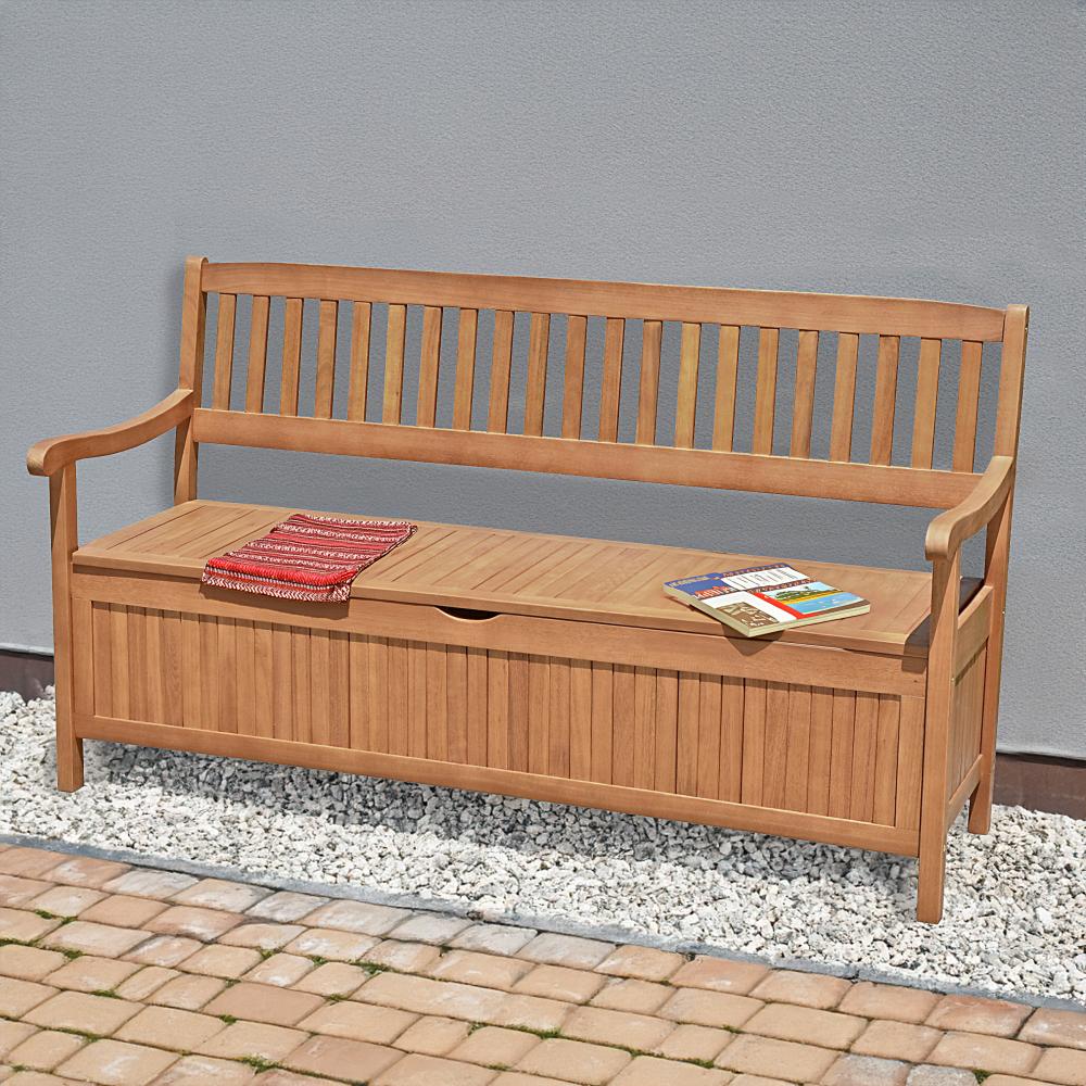 Gartenbank >Houston< in braun / holzoptik aus Eukalyptus - 157x90x59cm (BxHxT) Bild 1