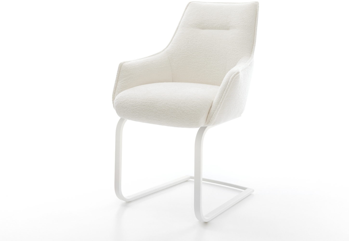 Freischwinger Alja-Flex mit Armlehnen Bouclé Soft Beige Freischwinger flach Weiß Taschenfederkern Bild 1