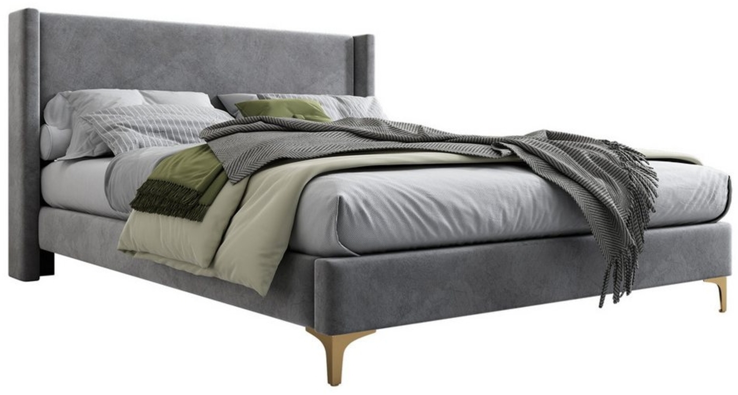 Flieks Polsterbett, Massivholzbett Doppelbett mit Lattenrost 140x200cm Samt Bild 1