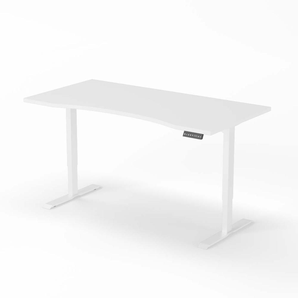 elektrisch höhenverstellbarer Schreibtisch CURVED 180 x 90 cm - Gestell Weiss, Platte Weiss Bild 1