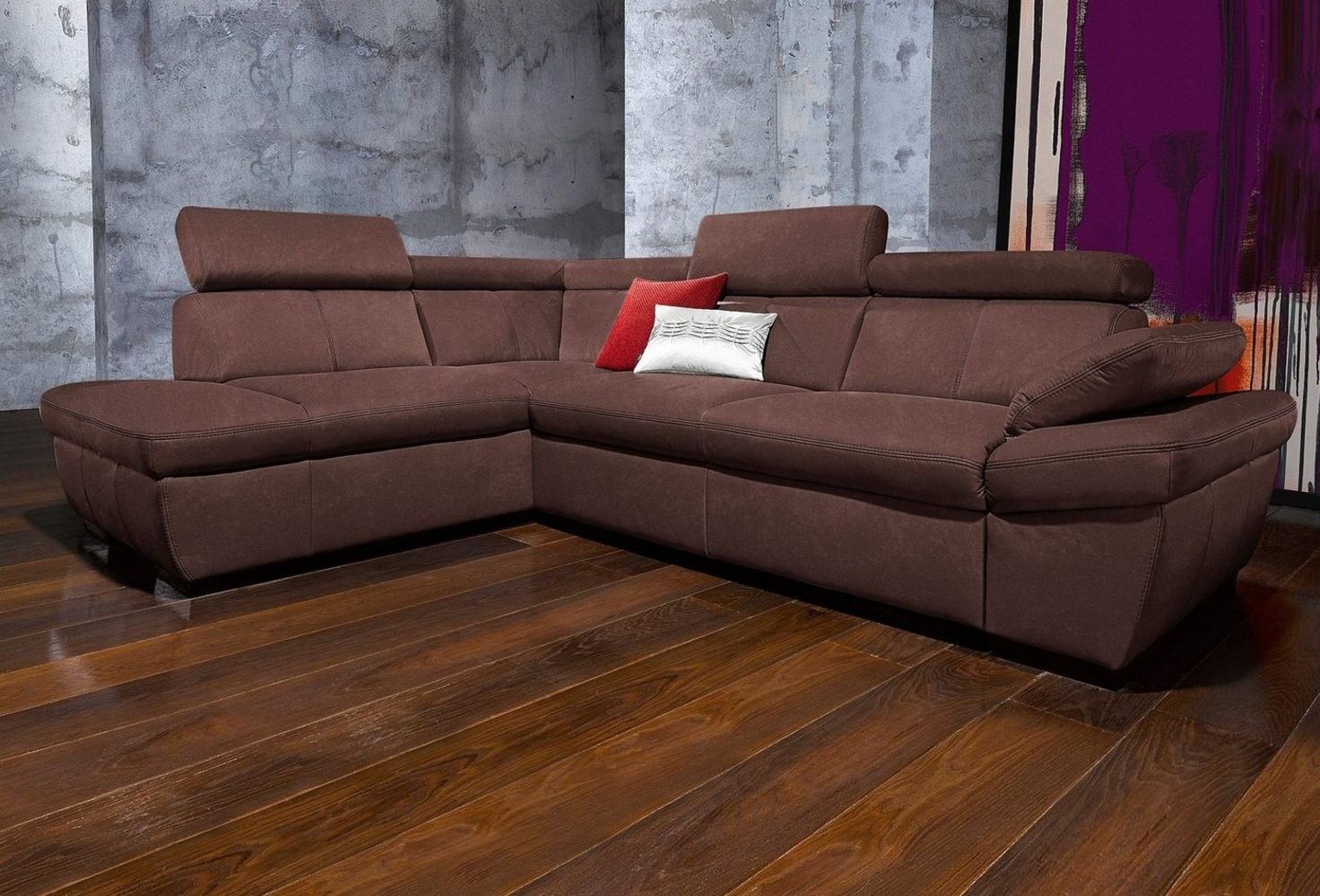 exxpo - sofa fashion Ecksofa Salerno, klassisch modernes Funktionssofa, hoher Sitzkomfort, L-Form, inkl. Kopf- und Armteilverstellung, wahlweise mit Bettfunktion Bild 1