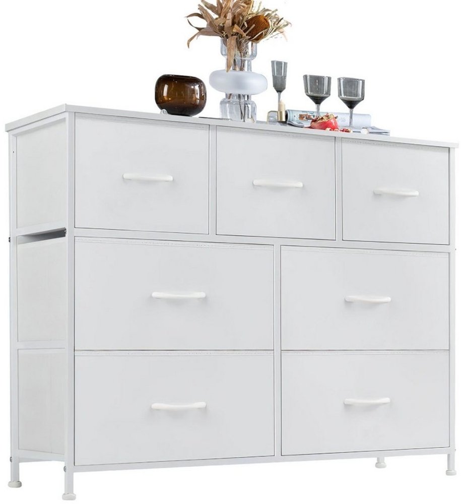 Refined Living Kommode Schubkastenkommode mit 2/4/5 /7/8/9 Schubladen stabilem Stahlrahmen (Kommode mit 7 Schubladen aus Stoff Schubladenschrank, Aufbewahrungsschrank Hoch Holztop Komodenschrank Sideboard Möbel), für Schlafzimmer Wohnzimmer Flur Kinder... Bild 1