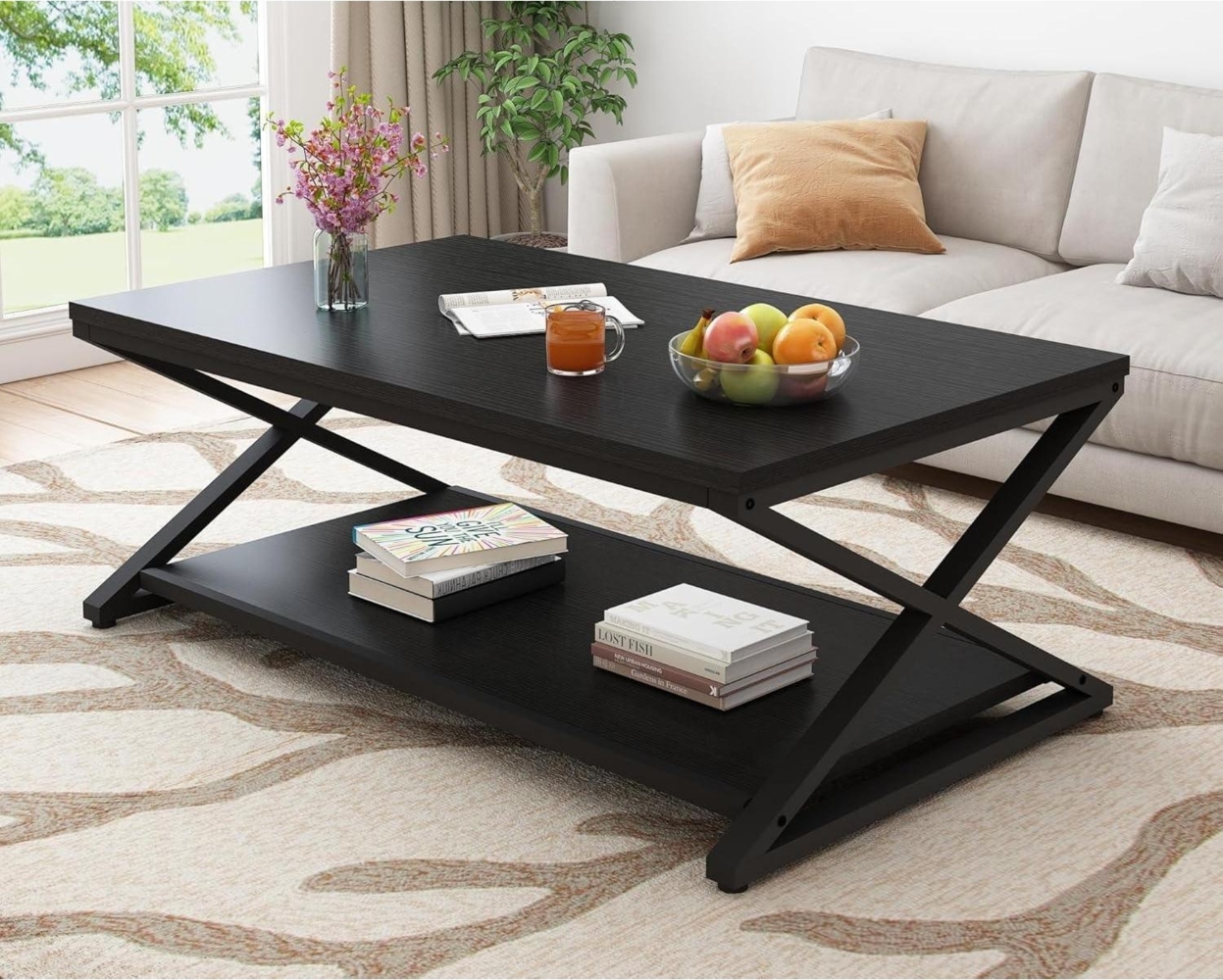 Mudmasa Couchtisch Schwarz Modern Stabil mit Stauraum 120 x 60 x 45 cm Bild 1