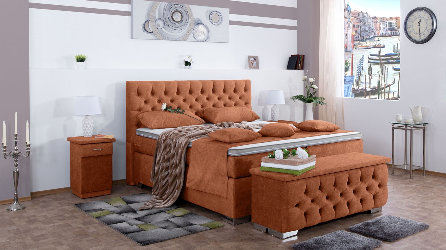 Meisterbetten Boxspringbett Acon 160x220 in DS-Terrakota, Matratzenbezug Nano, Ergoflex-Topper Bild 1