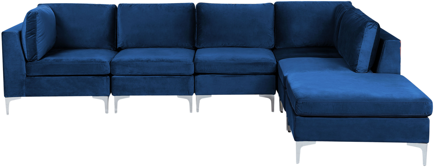 Sofa mit Ottomane EVJA Marineblau Samtstoff Linksseitig Bild 1