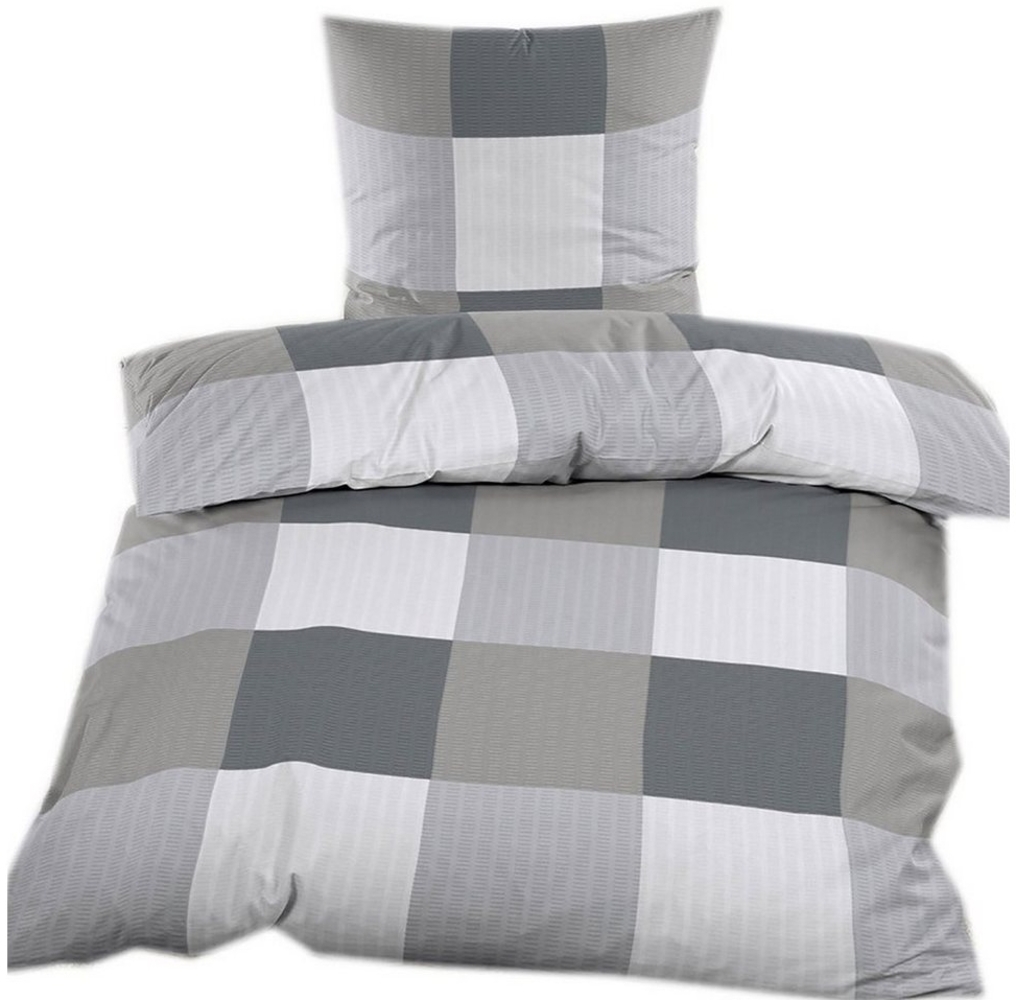 KH-Haushaltshandel Bettwäsche Seersucker Bettwäsche 135x200 +80x80cm, grautöne kariert, Seersucker, 2 teilig, grau, dunkelgrau,hellgrau kariert, bügelfrei Bild 1