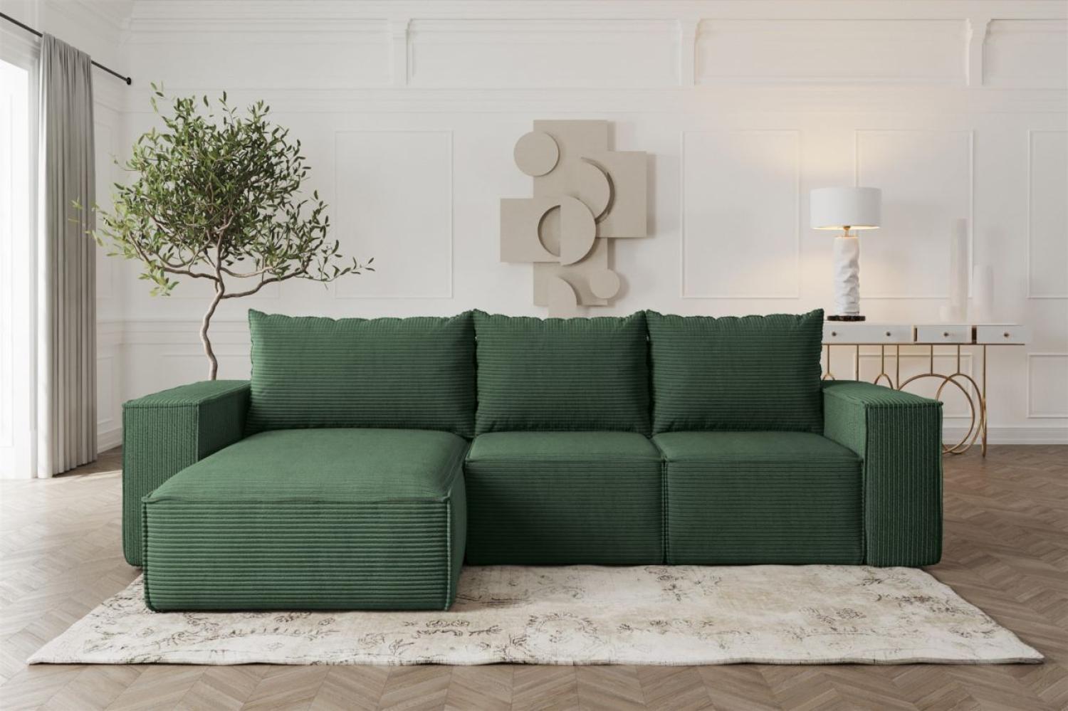 Ecksofa Sofa mit Schlaffunktion ESTELLE in Stoff Poso Grün Ottomane Links Bild 1