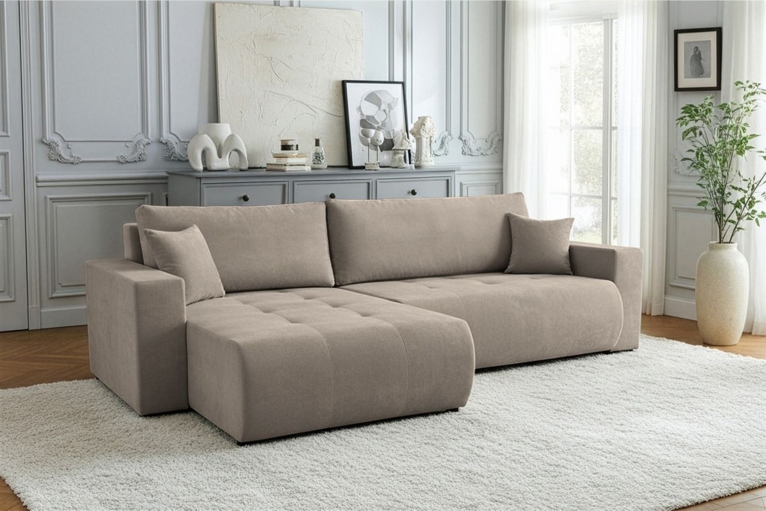 Ecksofa Schlafsofa Sofa ARMARI in Stoff Wind Taupe Ottomane Rechts Bild 1