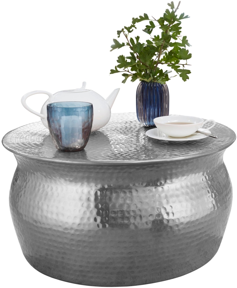 Wohnling Couchtisch KAREM 60 x 30,5 x 60 cm Aluminium Beistelltisch orientalisch rund, Silber Bild 1