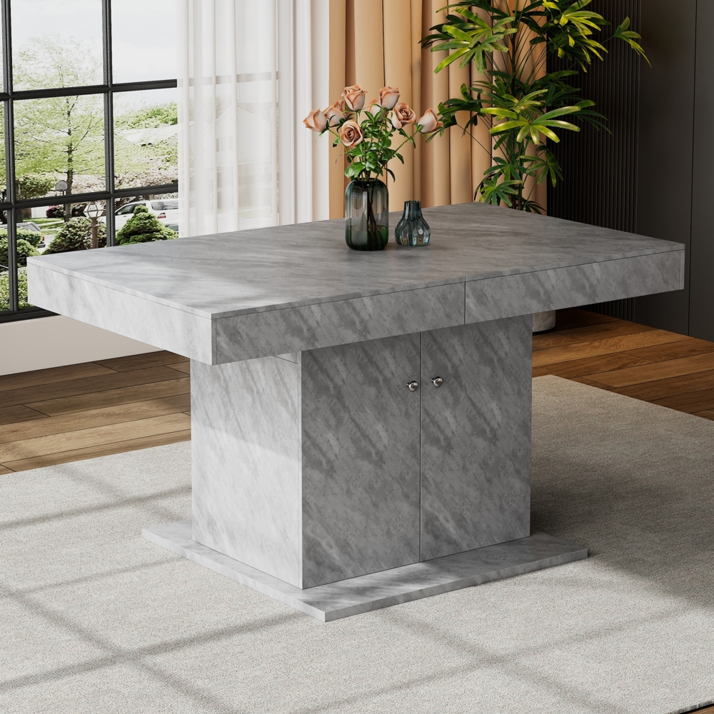 Ausziehbarer Esstisch mit Stauraum in Betonoptik, 140/180 x 80 x 76 cm, Grau Bild 1