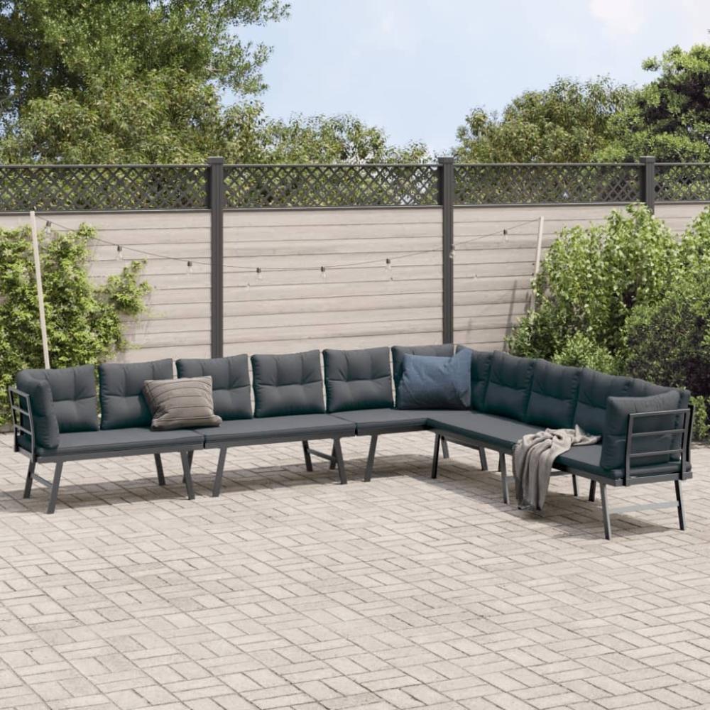 vidaXL Gartenbänke 4 Stk. mit Kissen Schwarz Pulverbeschichteter Stahl 3283713 Bild 1