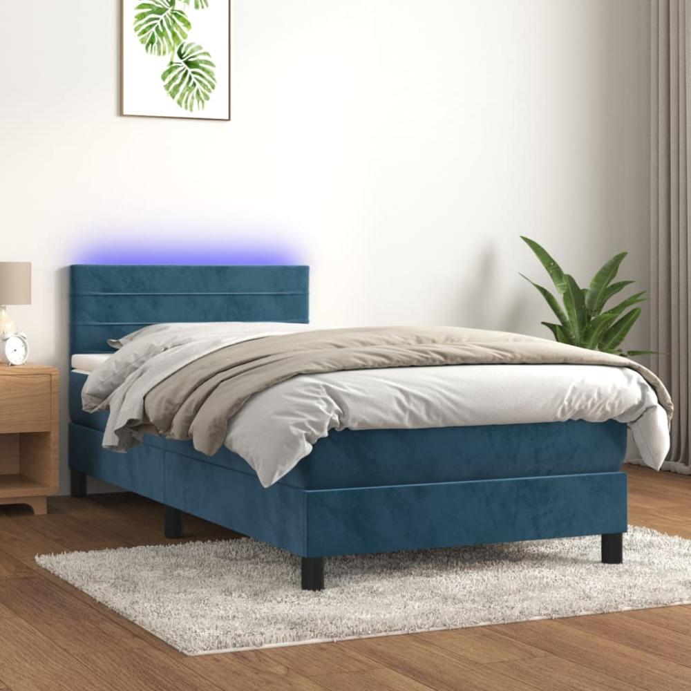 vidaXL Boxspringbett mit Matratze & LED Dunkelblau 90x200 cm Samt, Härtegrad: H2 [3134445] Bild 1