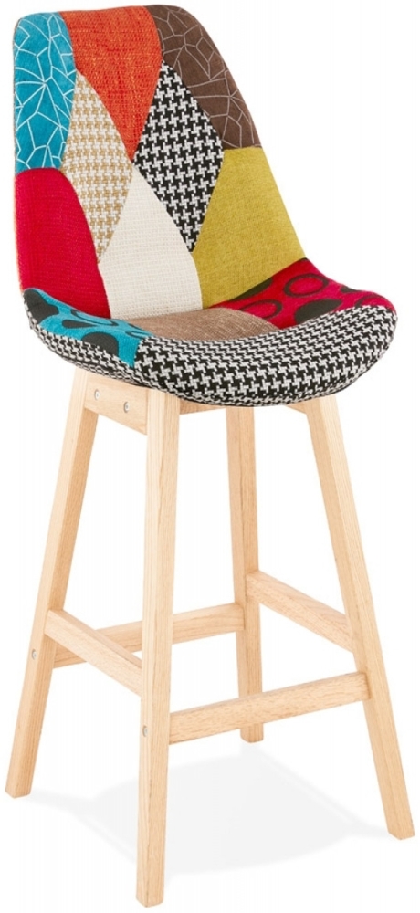 Snackhocker CUPIDON | Mittelhoher Snack-Hocker, bestehend aus einem leicht gepolsterten Sitz im Patchwork-Stil und einem Holzgestell Kadima Design Bild 1