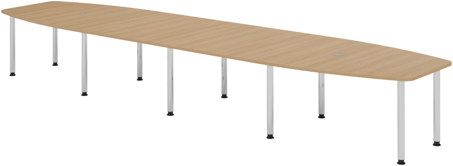 bümö Konferenztisch oval 520x130 cm großer Besprechungstisch in Eiche, Besprechungstisch mit Chromfüßen, Meetingtisch für 18 Personen, XXL-Tisch für Besprechungsraum & Meeting, KT52C-E-C Bild 1