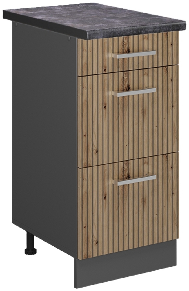 Küchenunterschrank R-Line Artisan-Eiche 40 cm mit Schubladen, AP Anthrazit Vicco Bild 1