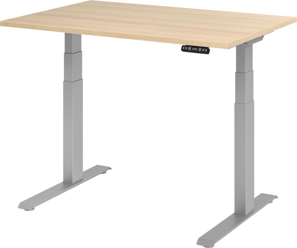 bümö elektrisch höhenverstellbarer Schreibtisch 120x80 cm in Eiche, Gestell silber mit Memory-Steuerung, elektrischer Bürotisch höhenverstellbar Gaming Tisch, XDKB12-E-S Bild 1