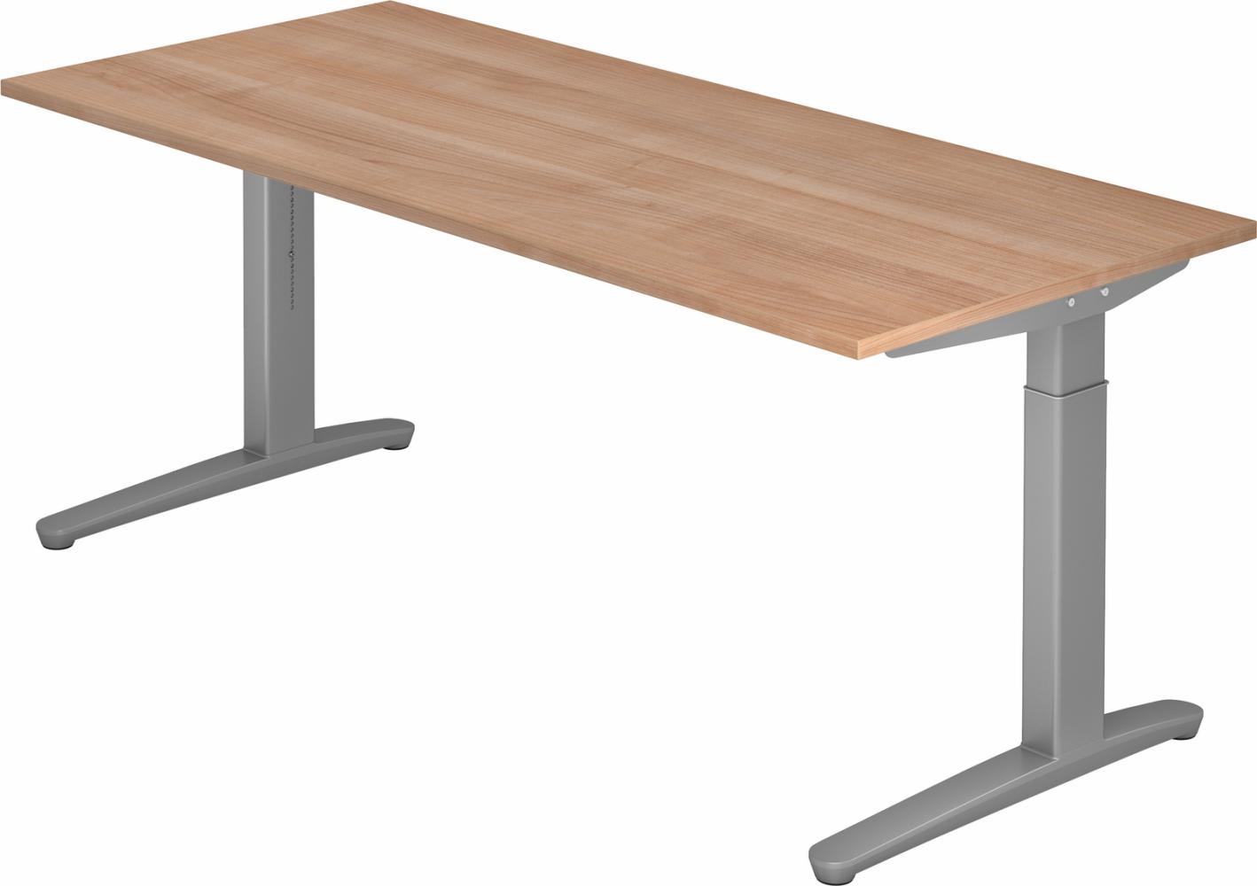 bümö® Design Schreibtisch XB-Serie höhenverstellbar, Tischplatte 180 x 80 cm in Nussbaum, Gestell in silber Bild 1