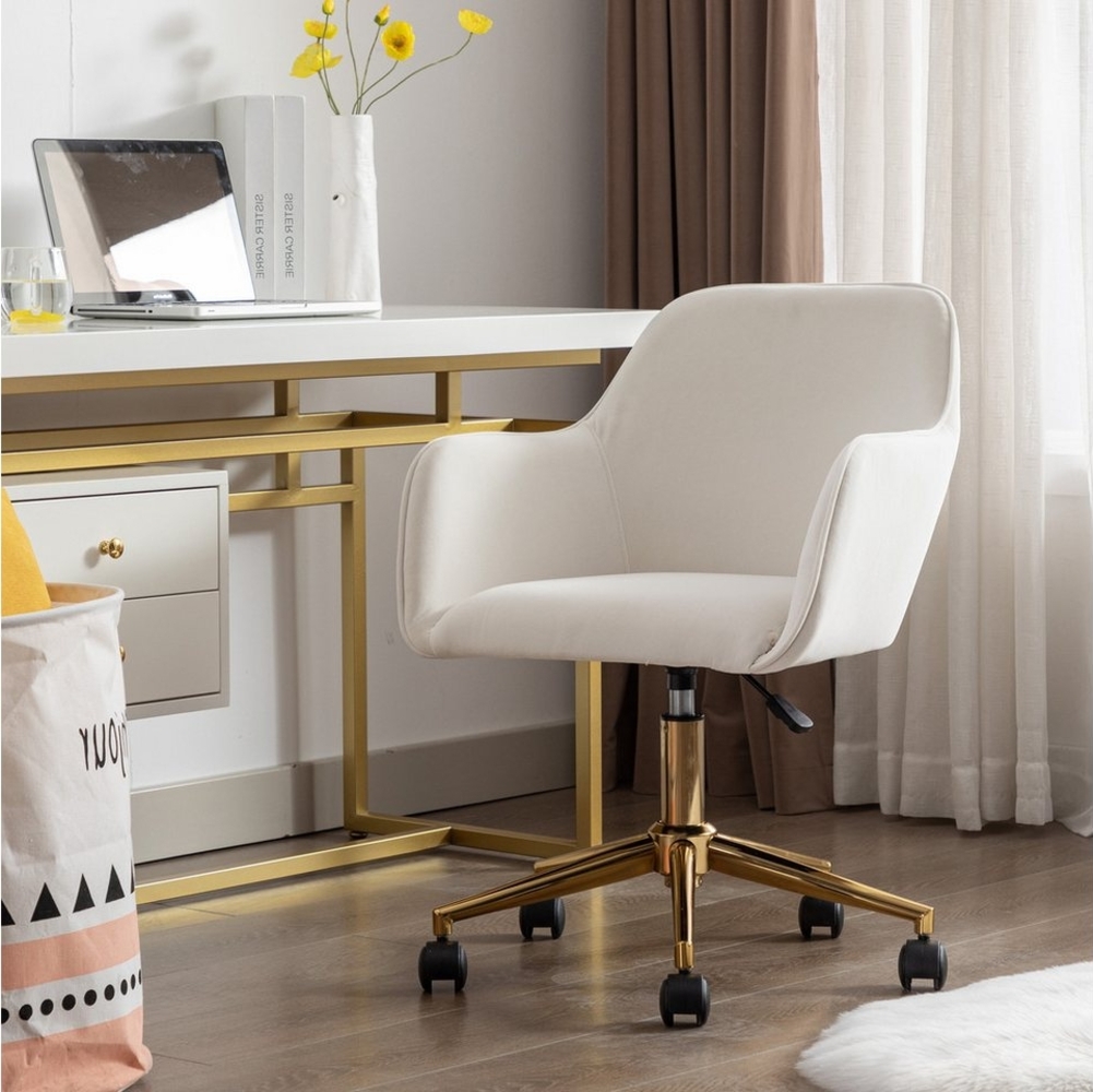 Celya Drehstuhl Bürostuhl Schreibtischstuhl mit Samtbezug,höhenverstellbar 360°Drehung, Stühle für Schminktisch,büro,esszimmer,goldenen Beinen,beige Bild 1