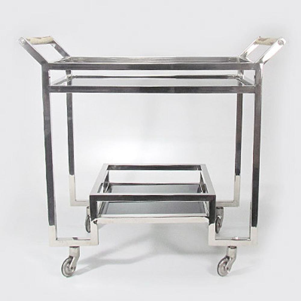 Casa Padrino Bar Trolley Servierwagen aus Messing vernickelt 74 x 40 x H. 69 cm - Hotel & Restaurant Einrichtung Möbel Bild 1