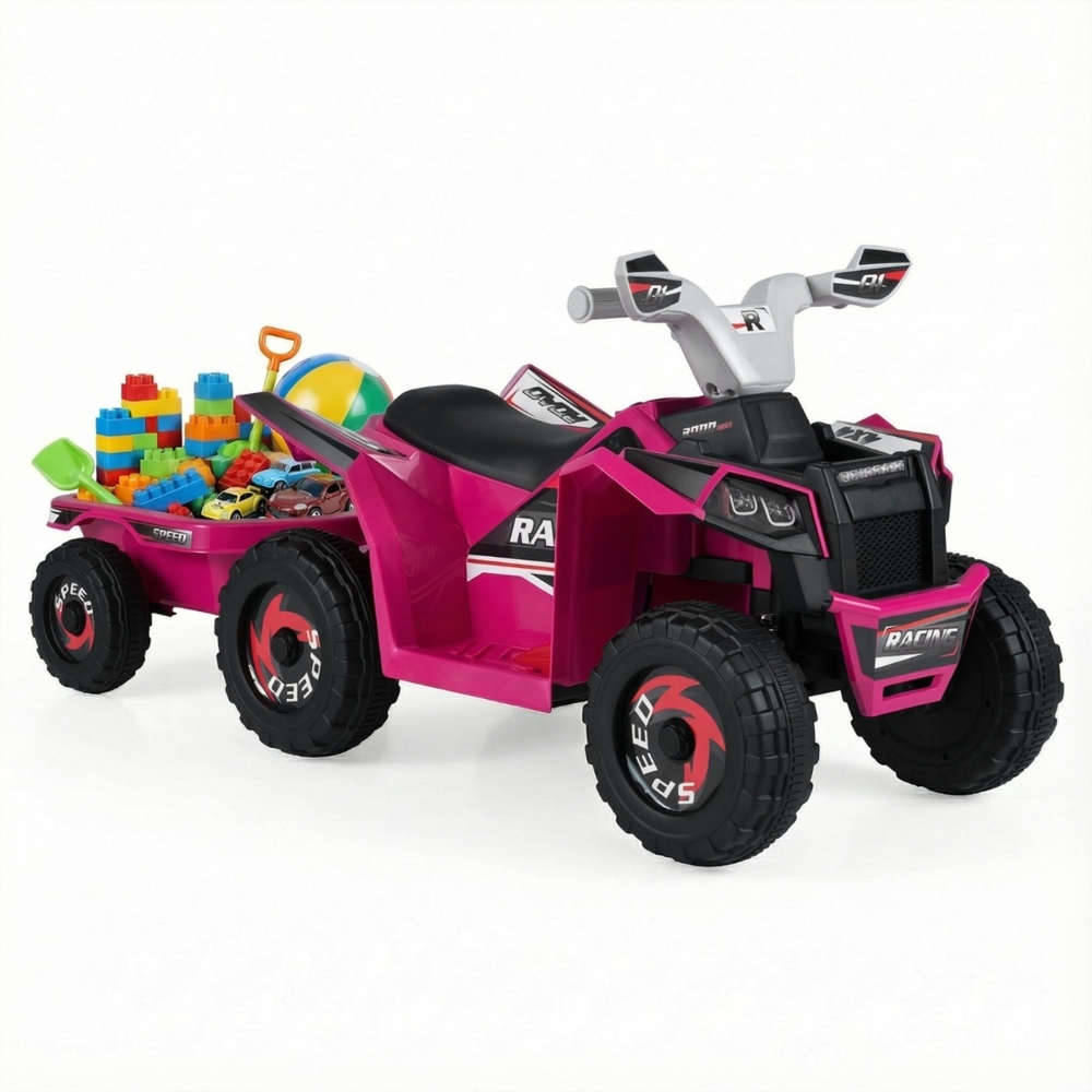 6V Kinder Elektrischer ATV mit Anhänger Elektrofahrzeug mit verschleißfesten Rädern Rosa Bild 1