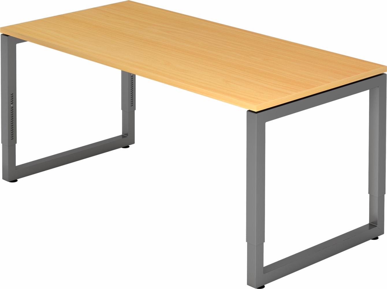 bümö höhenverstellbarer Schreibtisch R-Serie 160x80 cm in Buche, Gestell in Graphit - PC Tisch für's Büro manuell höhenverstellbar, Computertisch verstellbar, RS-16-6-G Bild 1