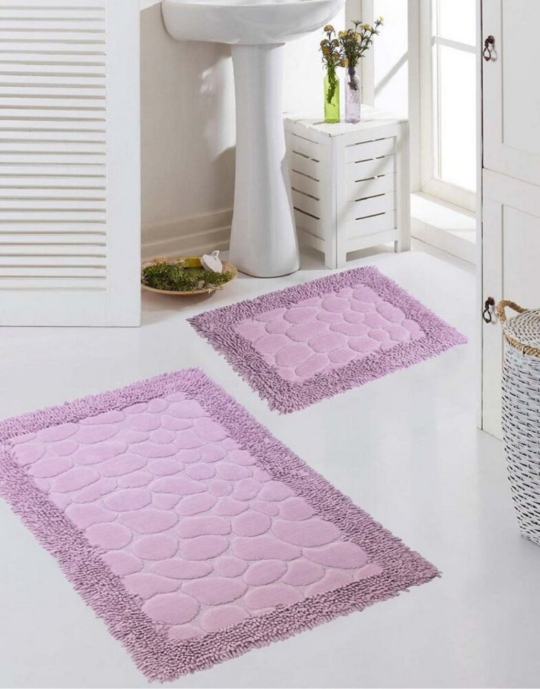 Carpetia Teppich Badematten Set 2-teilig Steinoptik rutschfest waschbar - lila, rechteckig, Höhe: 7.5 mm Bild 1