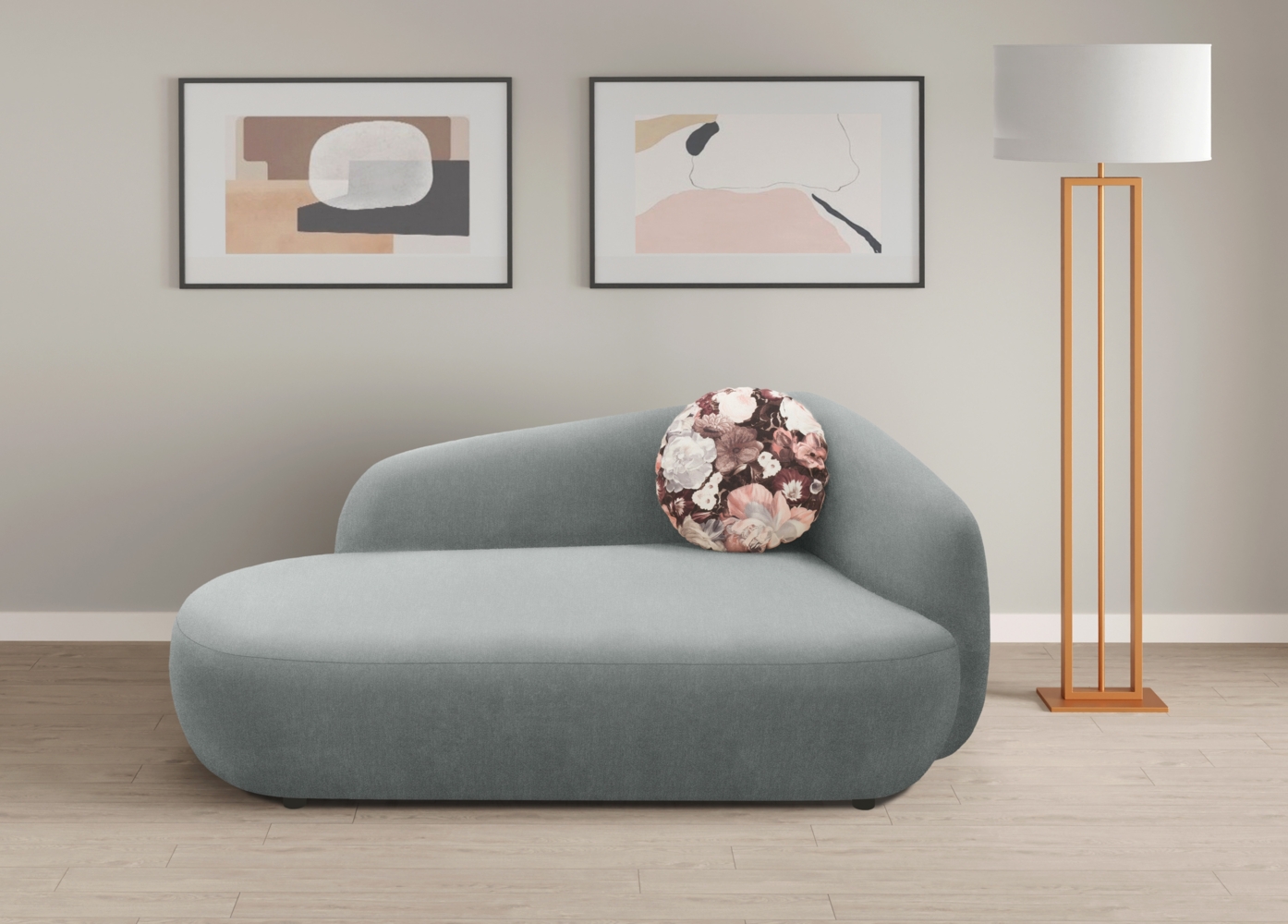 DOMO. collection Recamiere 700013, Liege mit Zierkissen, oval, Füße mit Filzgleitern, Chaiselongue, Sofa, Polstergarnitur, 183 x 105 x 75 (BxTxH), grau Bild 1