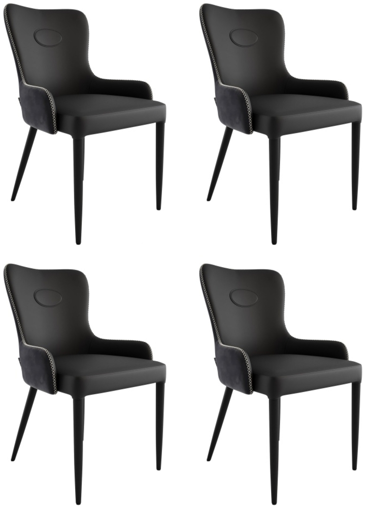 4er Set Esszimmerstuhl klassisch James Samt Polsterstuhl schwarz Metallbeine : Schwarz Bild 1