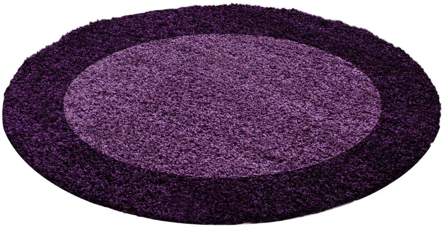 Hochflor Teppich Lux rund - 120 cm Durchmesser - Violett Bild 1