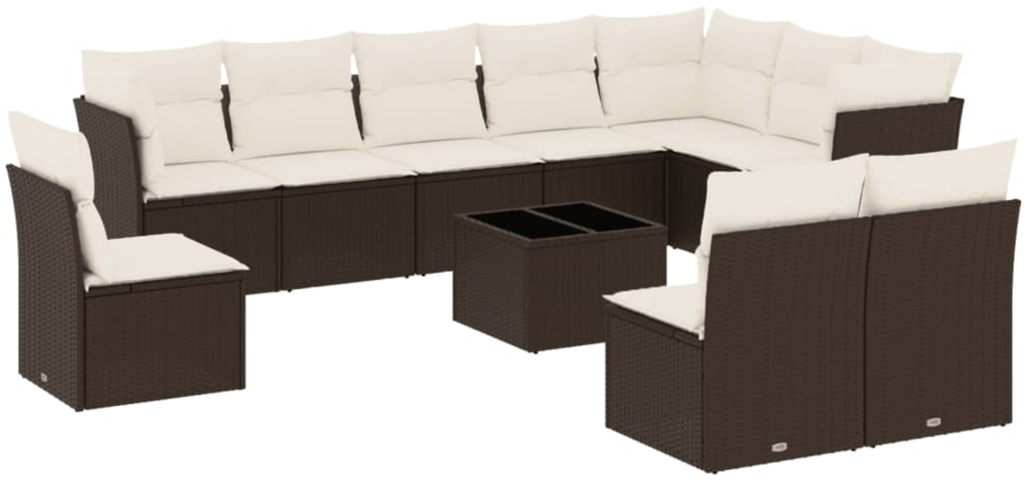 vidaXL 11-tlg. Garten-Sofagarnitur mit Kissen Braun Poly Rattan 3217813 Bild 1