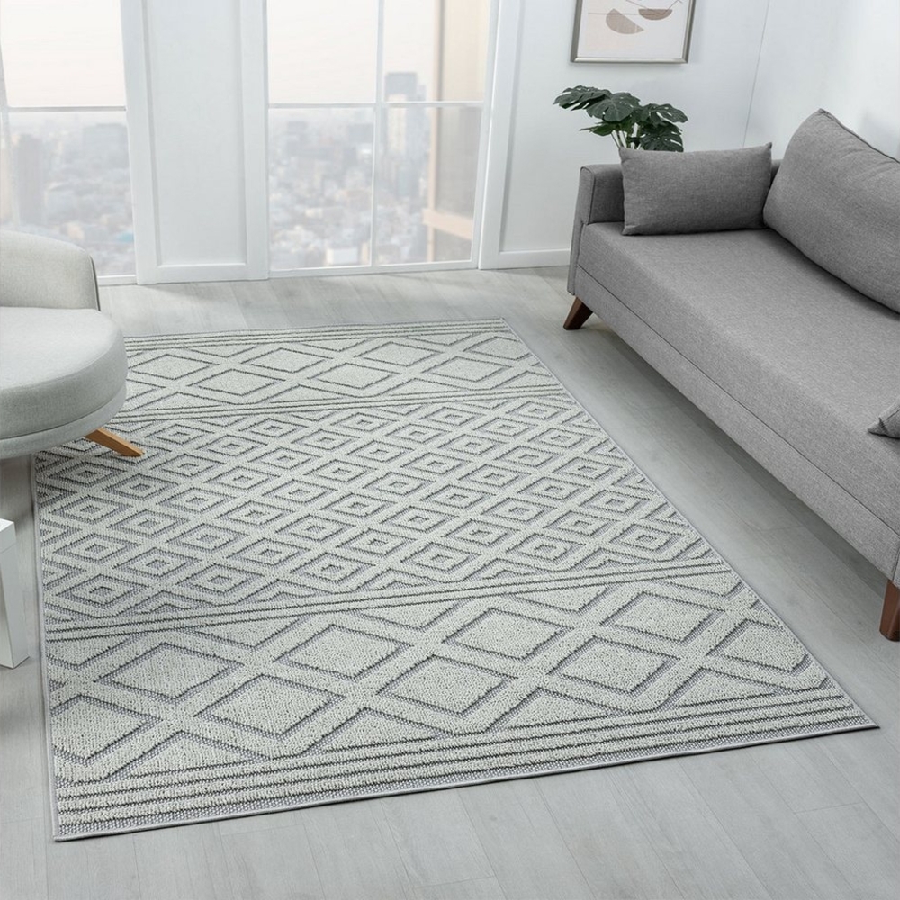 Vimoda Teppich Teppich Wohnzimmer Waschbar Barbaren Design Hochtief, in-/Outdoor, Rechteckig, Höhe: 10 mm, Rückenmaterial Baumwolle, Weich & robust modern Design Raute Bild 1