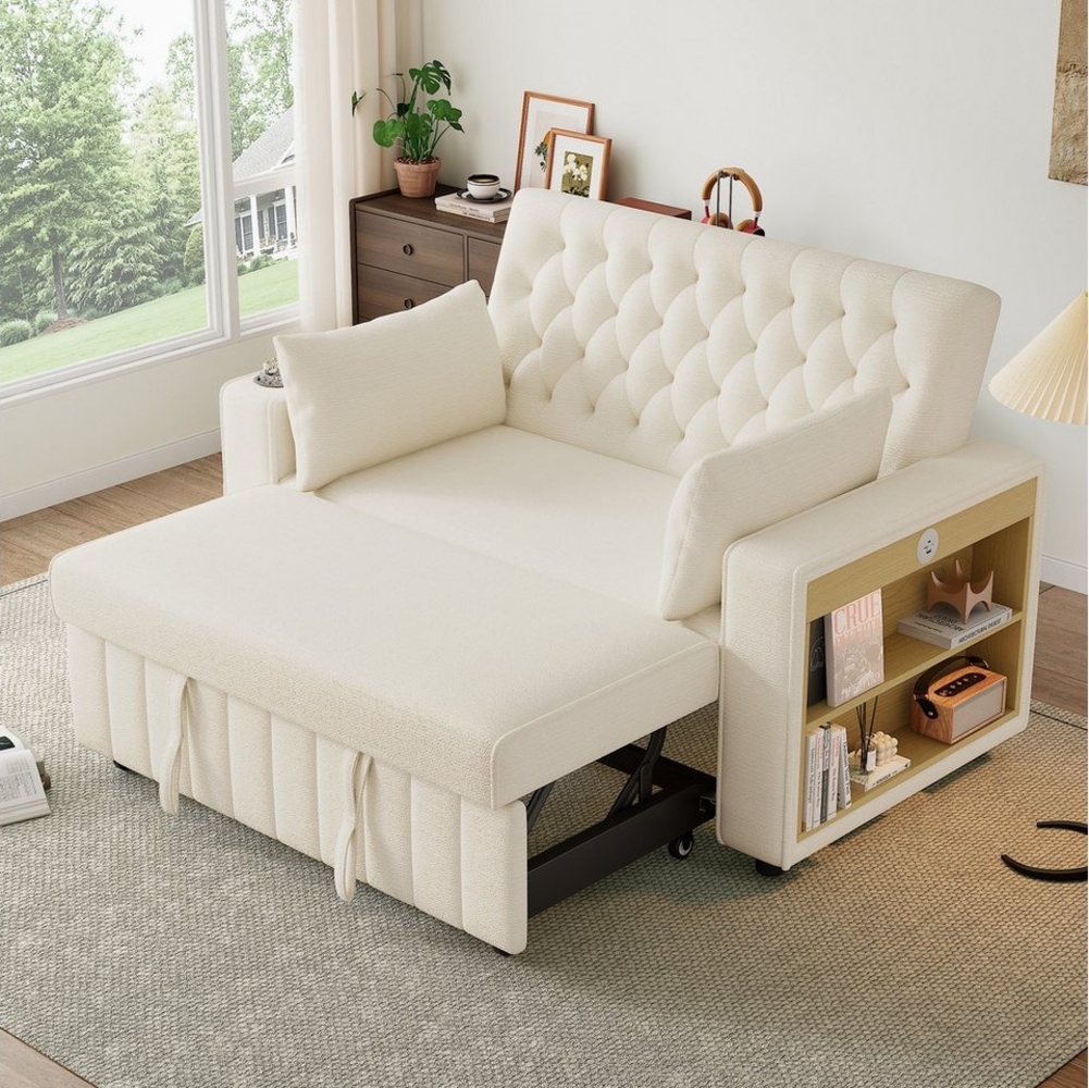 Merax Schlafsofa 3-in-1 Ausziehsofa, Sofa Klappsofa mit Schlaffunktion & USB-Anschluss für Wohnzimmer, mit verstellbarer Rückenlehne,USB-Ladeanschluss, Getränkehalter,Kissen Bild 1