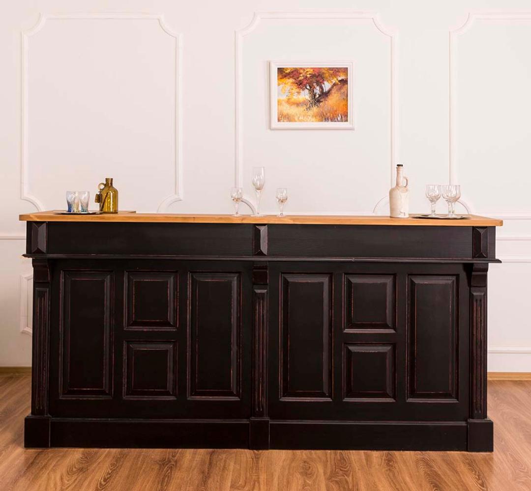 Casa Padrino Landhausstil Thekenschrank Antik Schwarz / Naturfarben 240 x 65 x H. 107 cm - Ladentheke mit Schubladen und Ablagefächer Bild 1