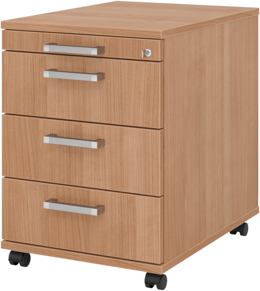bümö Rollcontainer mit Schubladen, Container abschließbar aus Holz in Nussbaum - Rollwagen für's Büro als Schreibtisch Unterschrank, Bürocontainer od. Schreibtischcontainer mit Chromgriffe, AC30-N-N-CE Bild 1