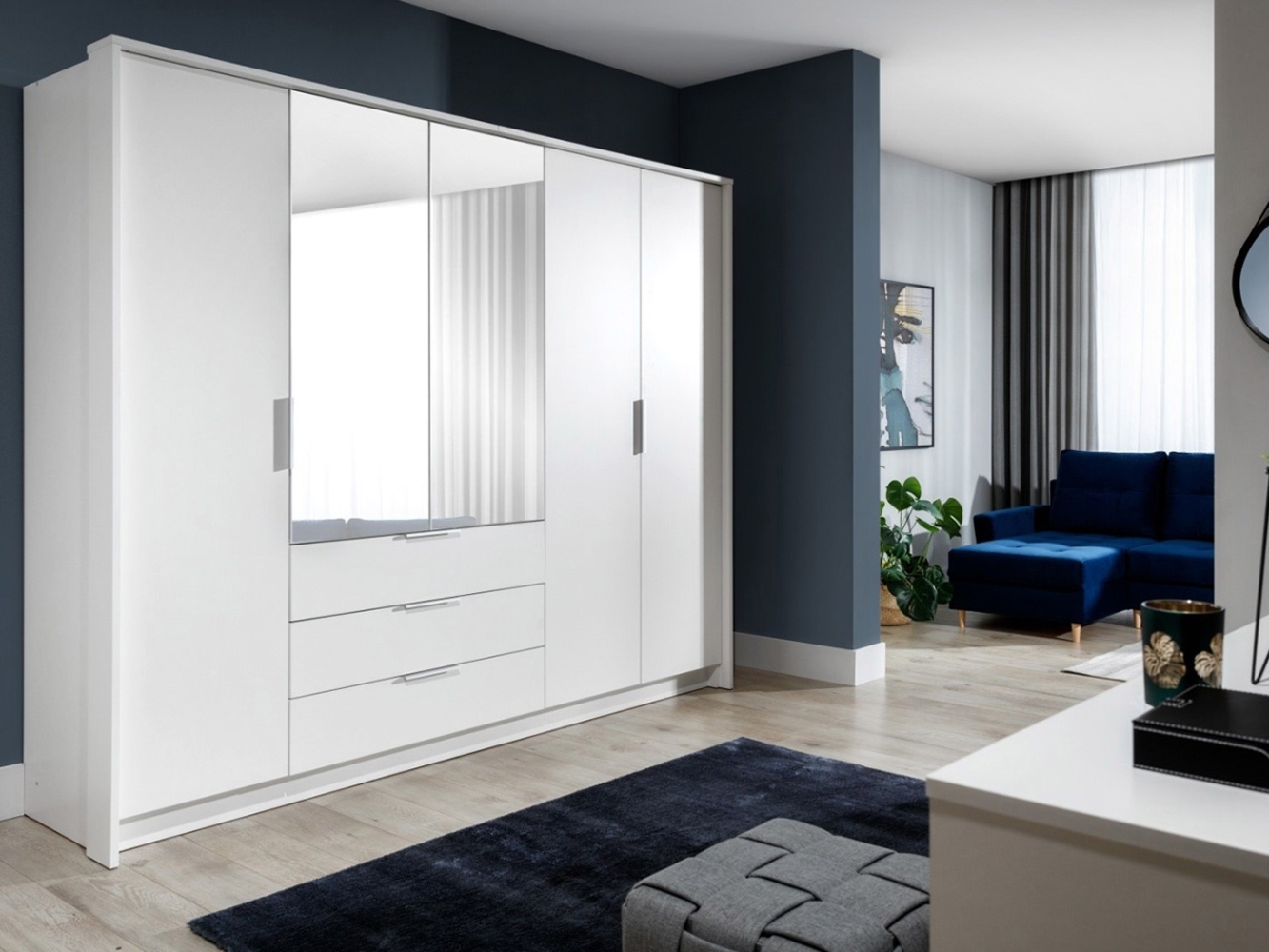 Kleiderschrank Togo 255, mit Frontspiegel, Farbe: Weiß Bild 1