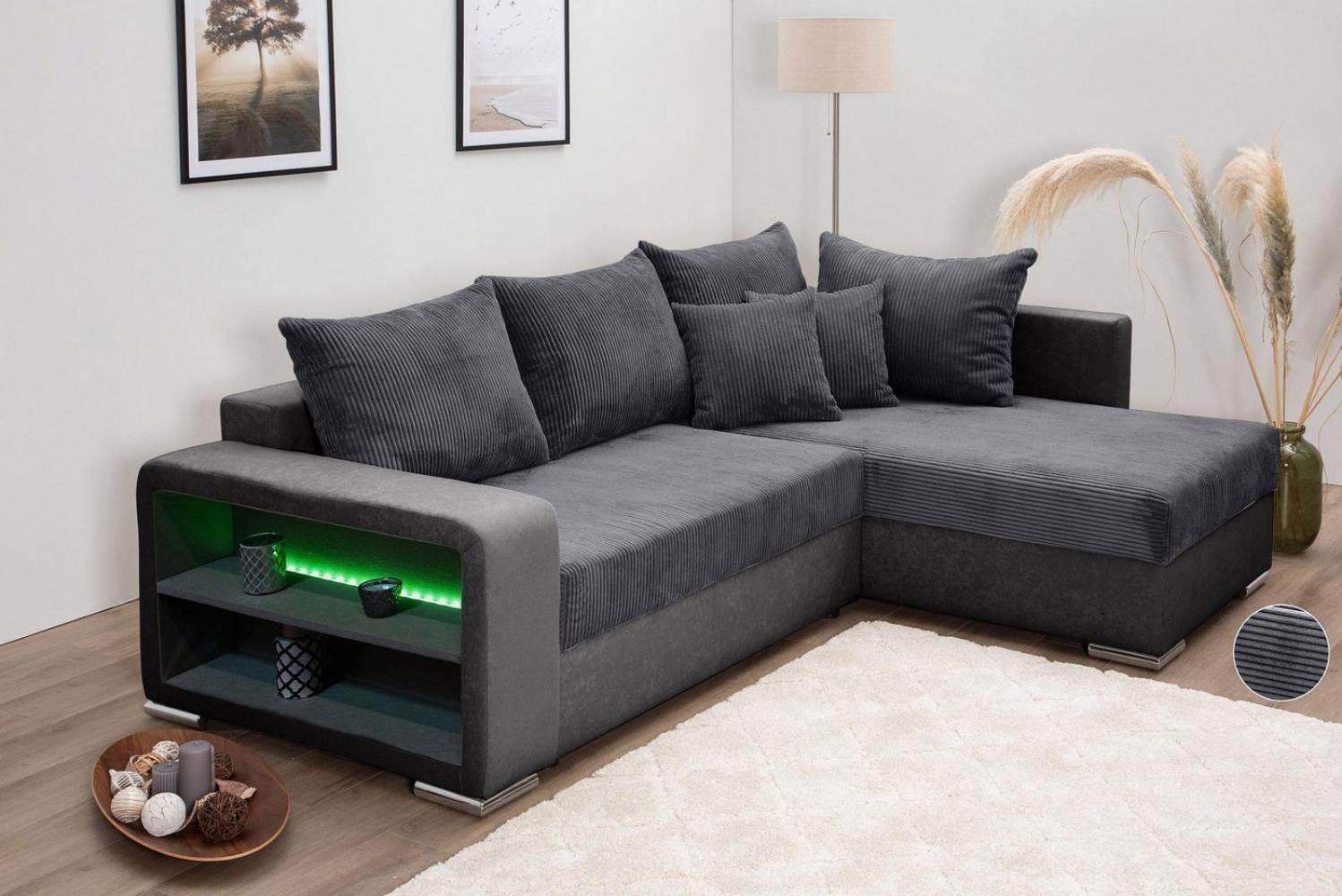 COLLECTION AB Ecksofa L-Form, Regalarmlehne mit LED RGB Beleuchtung,Bettfunktion und Bettkasten Bild 1