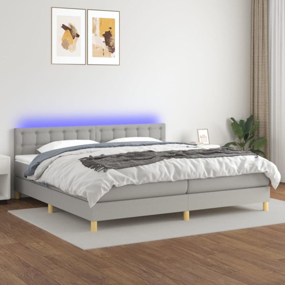 vidaXL Boxspringbett mit Matratze & LED Stoff Hellgrau 200 x 200 cm, Härtegrad: H2 [3134061] Bild 1