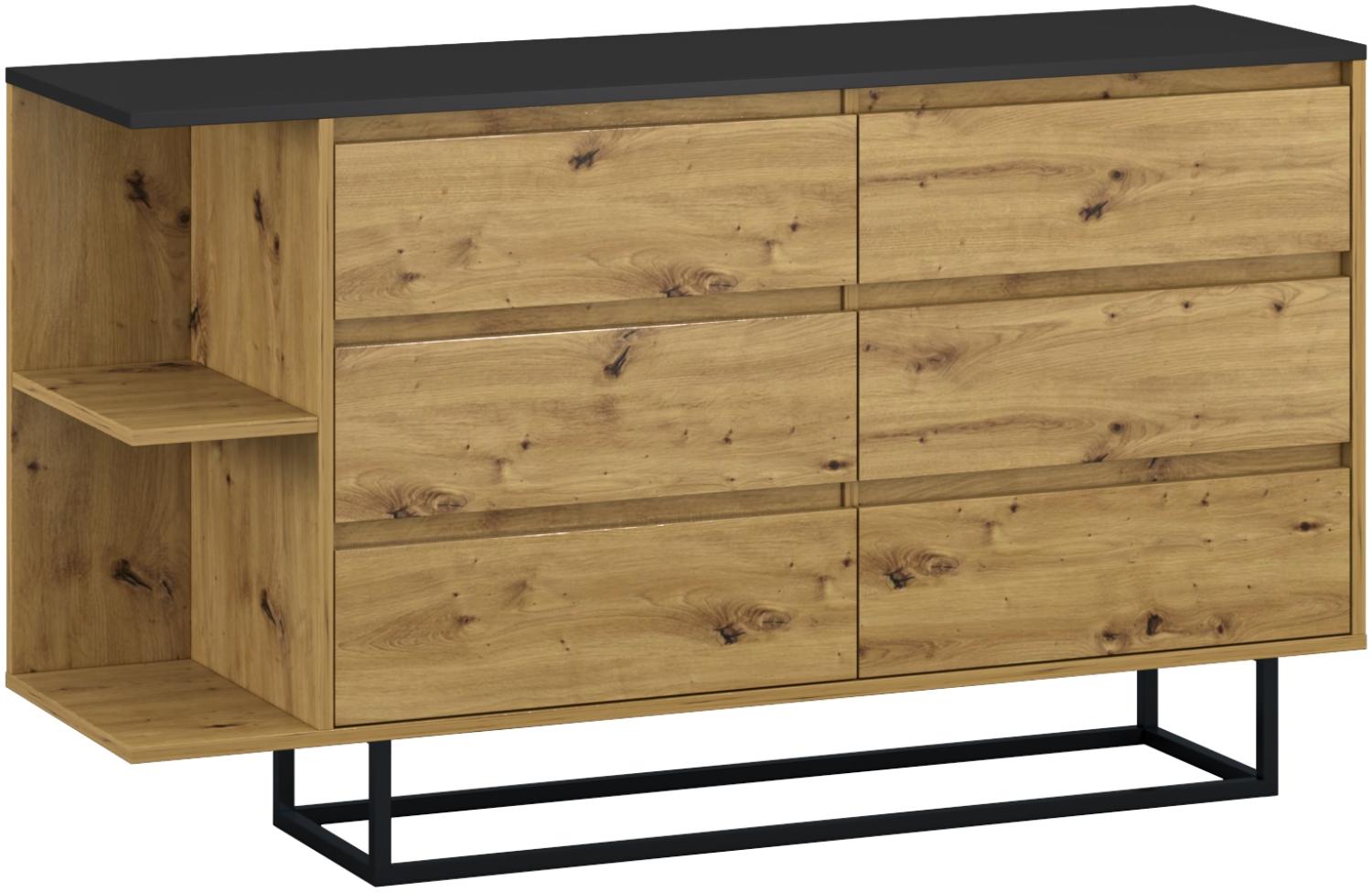 Domando Sideboard Murano M1 Modern für Wohnzimmer Breite 140cm, pulverbeschichtetes Metallgestell, grifflos öffnend in Artisan Eiche und Schwarz Matt Bild 1