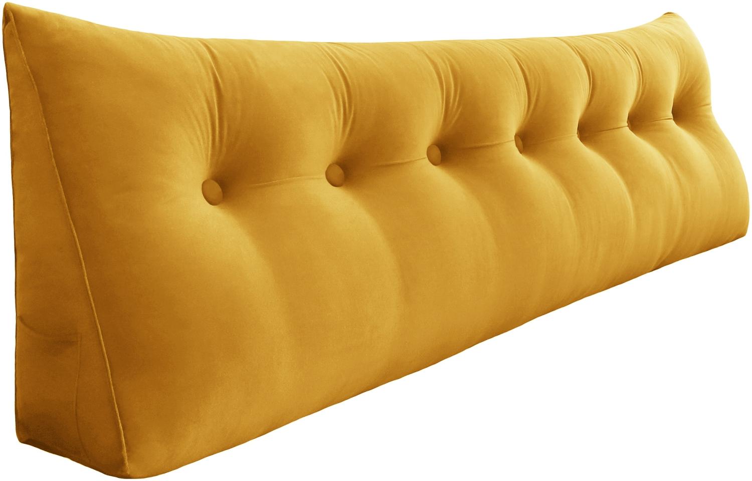 VERCART Großes Keilkissen, Langes Lesekissen, Bettruhe Rückenkissen, Dreieckiges Liegekissen, Dekoratives Kopfteilkissen für Tagesbett oder Tiefes Sofa, Samt Ingwergelb, 200cm Bild 1